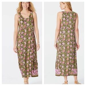 J. Jill Rayon Spandex Floral Maxi Dress Medium Modest Coastal Whimsical Lounge